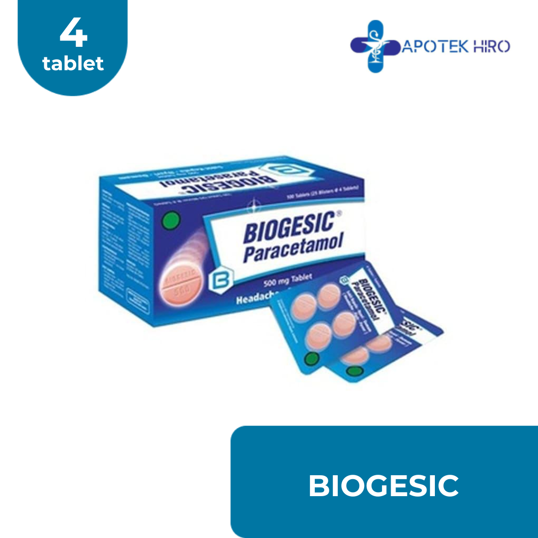 BIOGESIC - PARACETAMOL - 1 STRIP 4 TABLET