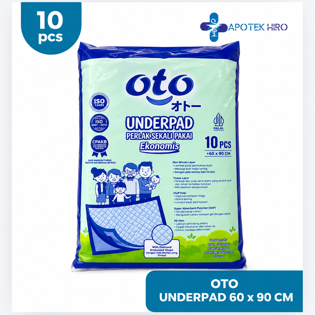 OTO Underpad Perlak Sekali Pakai Ekonomis 60x90cm - 10 Pcs